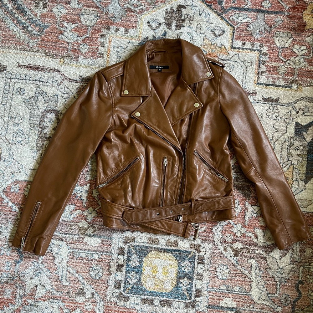 Quince Chestnut Leather Biker Jacket